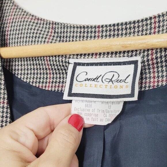 Carroll Reed Women's Vintage Red Tan Black Check V-Neck Button Front Blazer 12 - Picture 6 of 11